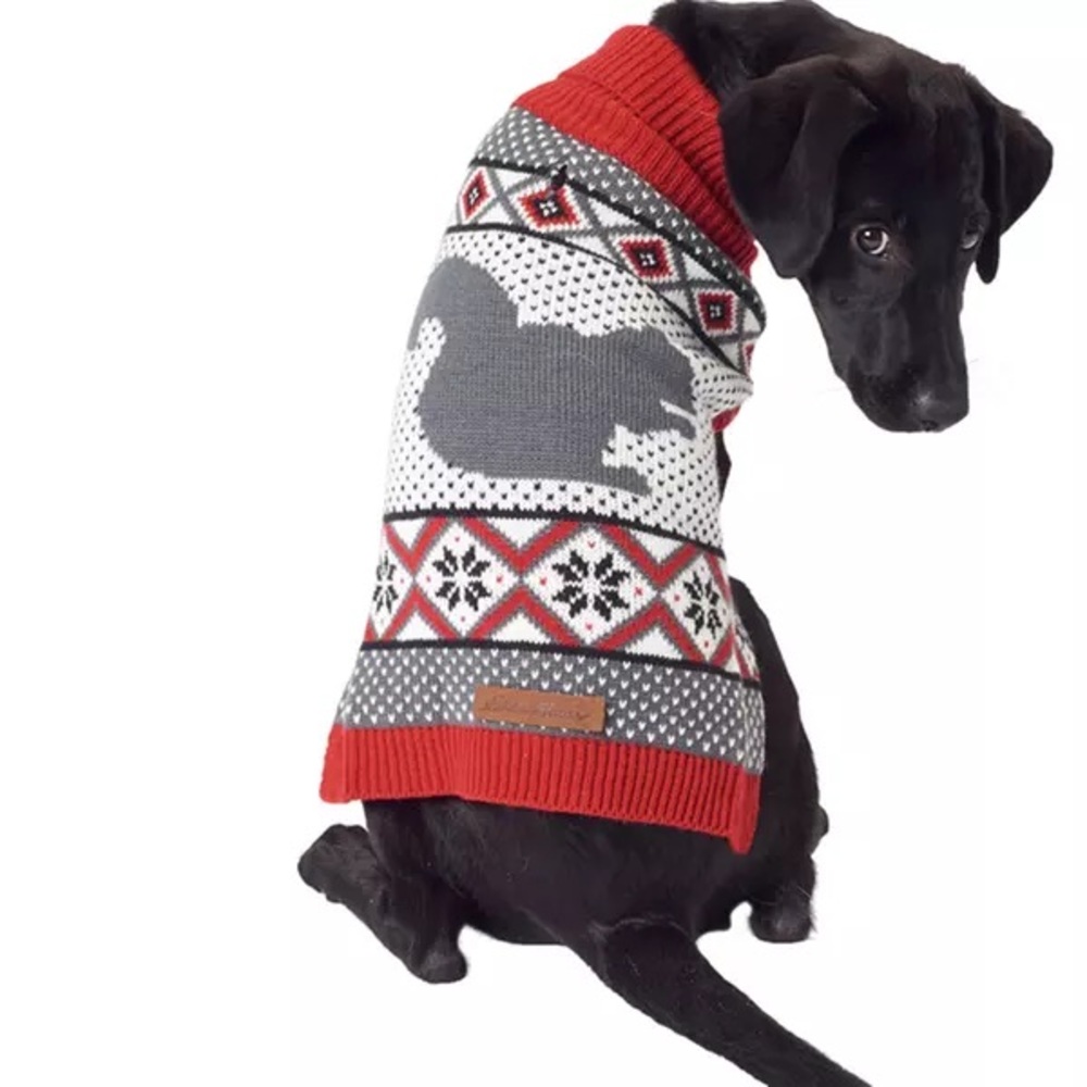 | eddie bauer • woodland fair isle squirrel dog sweater • medium |